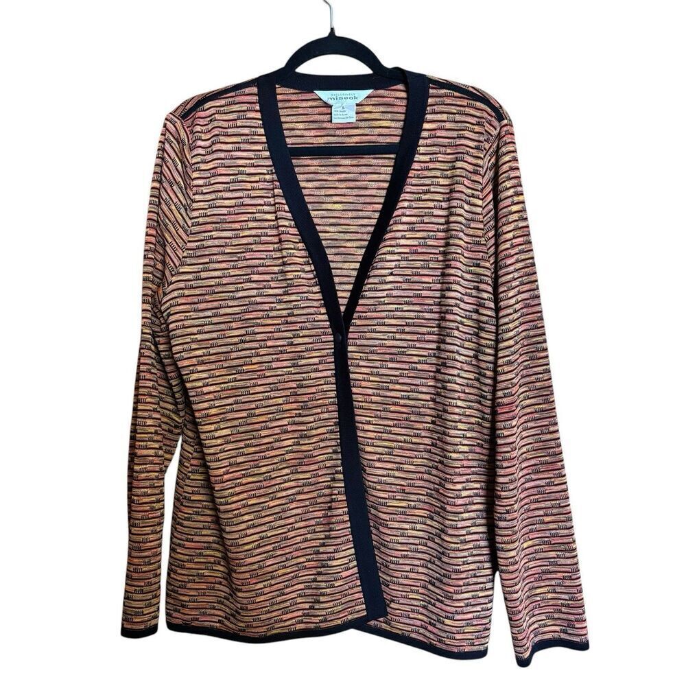 Exclusively Misook Cardigan Womens Large Multicolor Stripe Acrylic Sweater